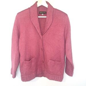 Vintage Alpaca Shawl Collar Cardigan M Pink Shoulder Pads